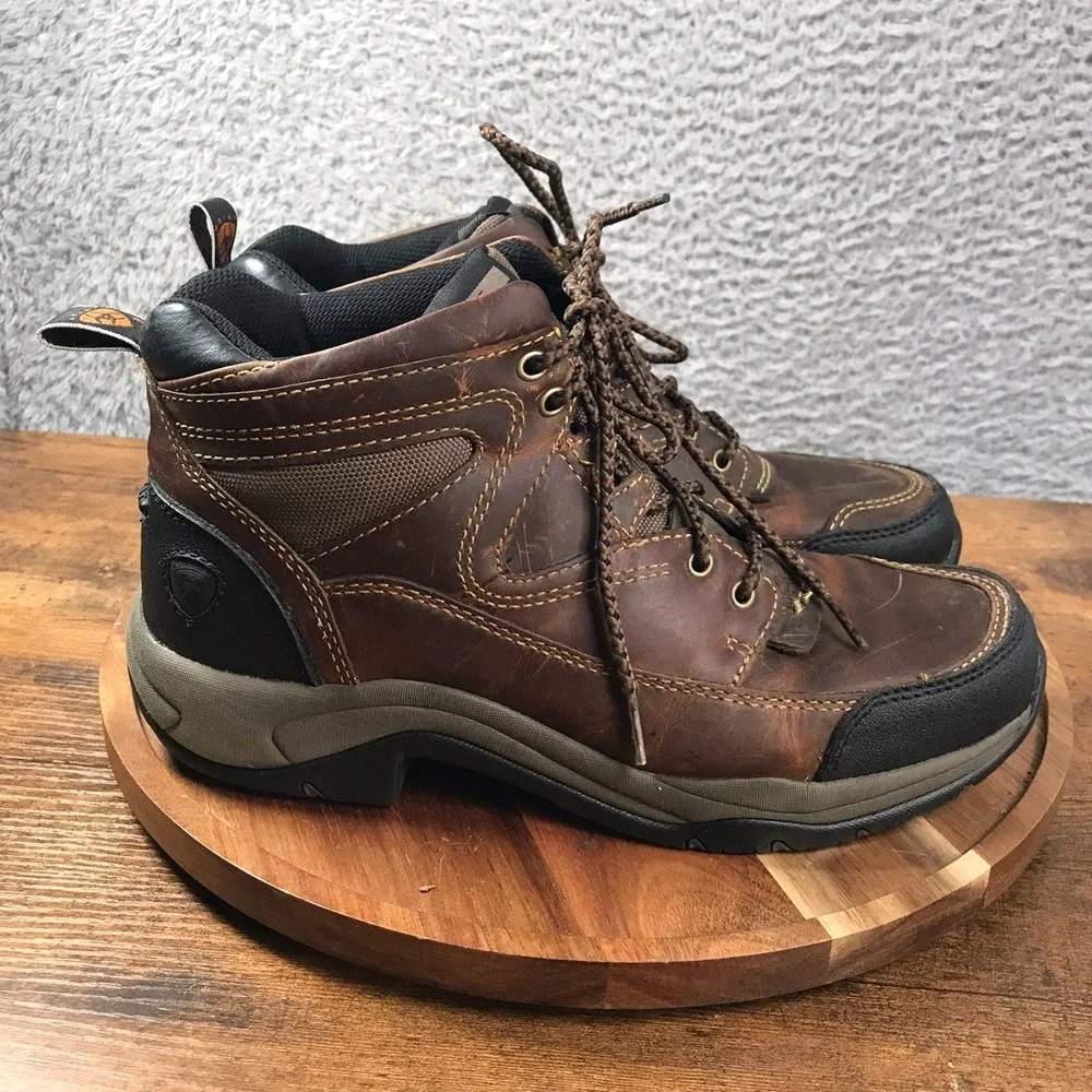 Ariat ATS Terrian Hiking Boots Mens 9.5B Brown Leather Outdoor Work Shoes